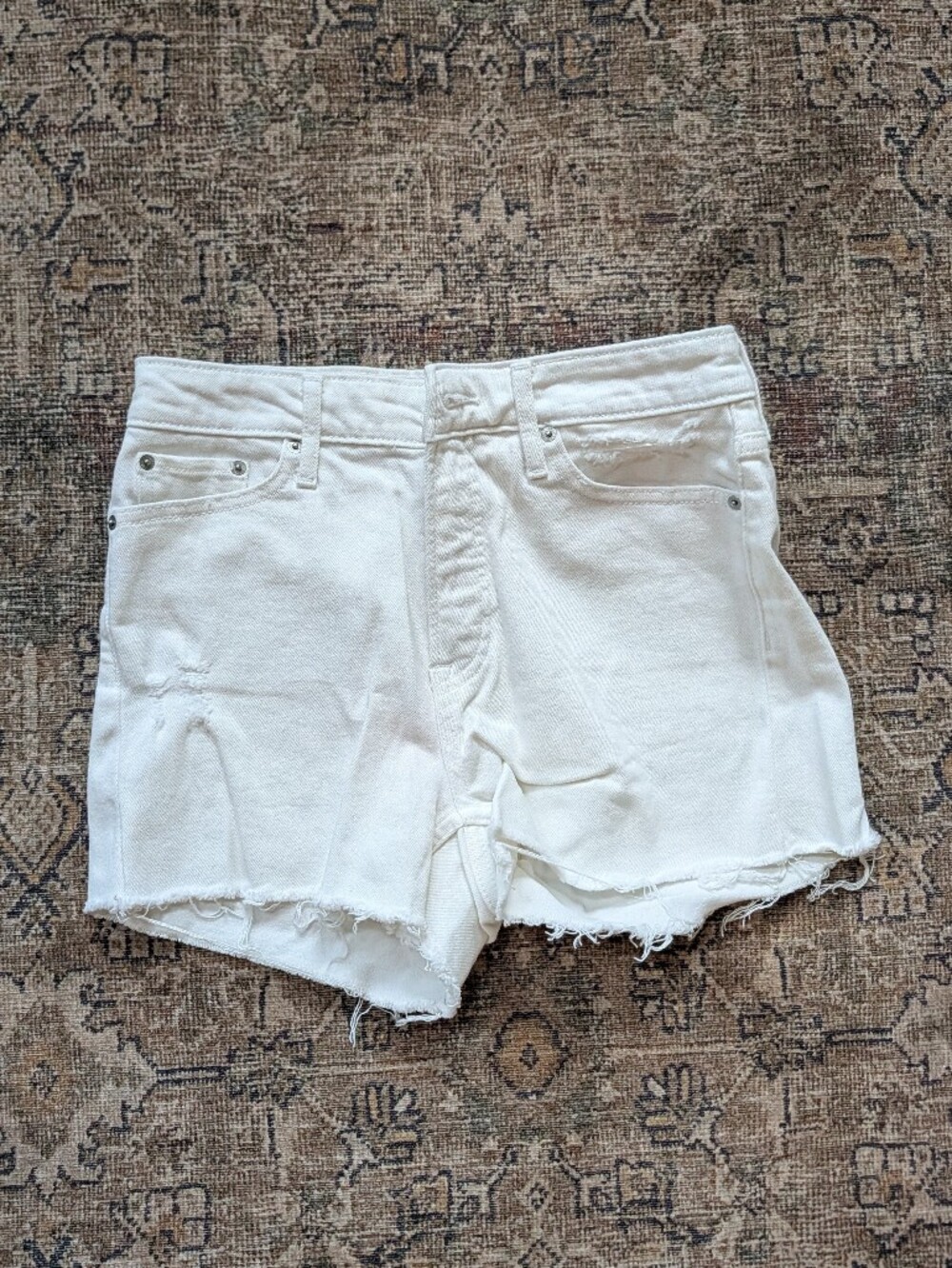 High-Rise White Frayed Hem Denim Shorts for Women